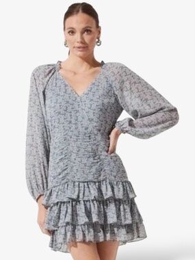 ASTR THE LABEL Fully Lined Tiered and Rusched Ditsy Floral Print Mini Dress XL